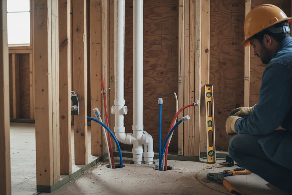 Drain and supply rough-in during Sump Pump Repair in Burna